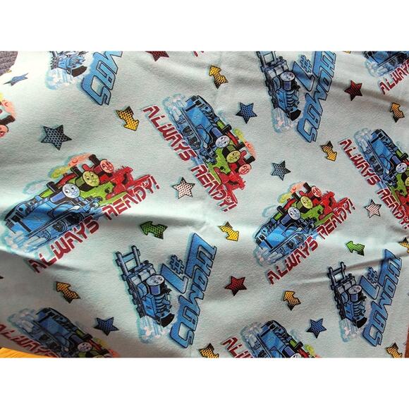 Thomas The Tank Engine Always Ready Light Blue Cotton Flannel Fabric 1 yd 27in - Picture 1 of 6